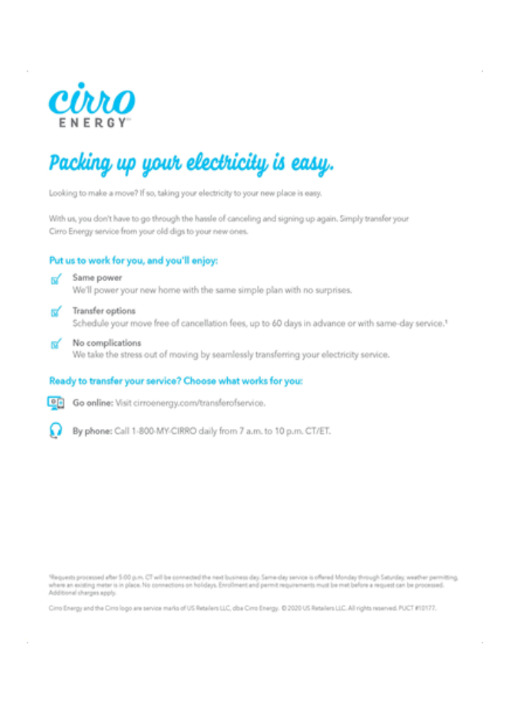 Texas Cirro Energy utility business bill, page 3, SCR PSD template